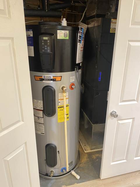 Heat-pump water heater installed by Mayes Plumbing & Heating in Upper Marlboro, MD
