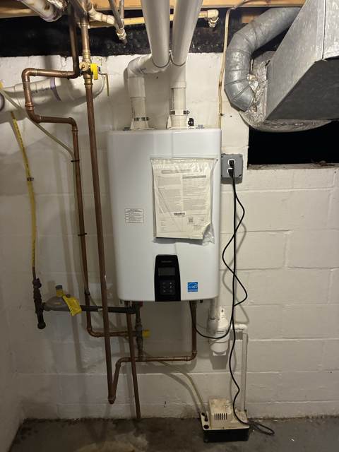 Tankless water heater installed by Mayes Plumbing & Heating in Crownsville, MD