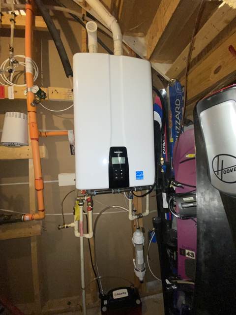 Tankless water heater installed by Mayes Plumbing & Heating in Fulton, MD